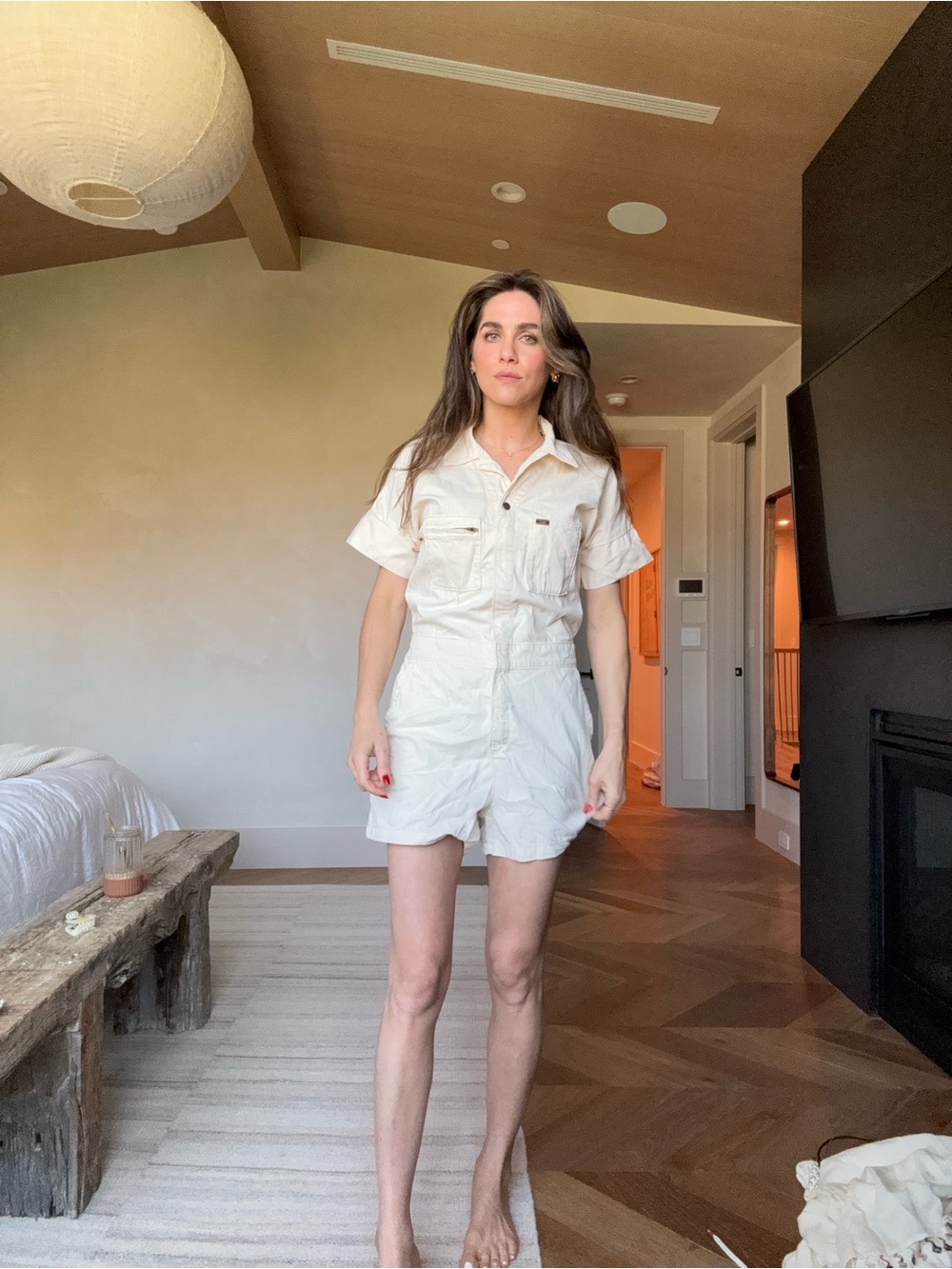 Lee Women's Cream Short-Sleeve Utility Romper